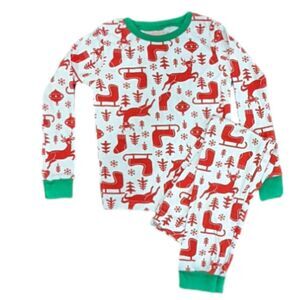 Carters Christmas holiday red white stocking sleigh long pajamas boy girl size 6